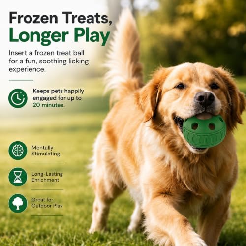 Frozen Treat Dog Toy Set with Freezer Tray, Interactive Rubber Chew Toy, Treat Ball Holder for Licking & Chewing, Dog Enrichment Toy to Keep Dogs Busy (Green)