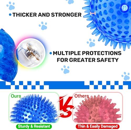 4 Pack 4.5" Light Up Squeaky Dog Balls, Spiky Dog Toy Balls for Medium Large Dogs