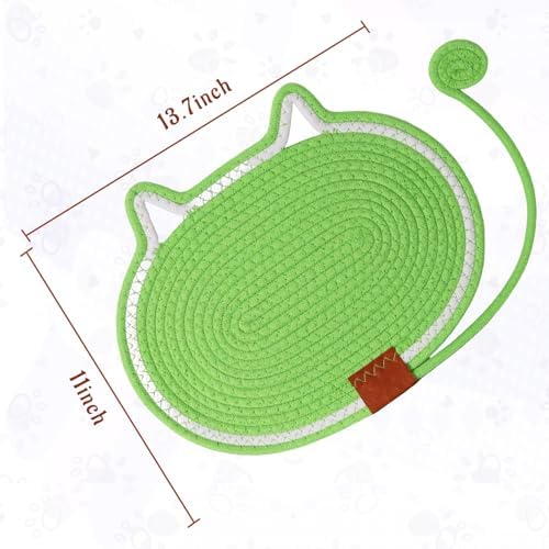 Cat Scratcher Mat Natural Cotton Rope Oval Horizontal Floor Cat Scratch Bed Pad with Ball Toy Protector for Furniture Floor Wall (Green, 1PC)