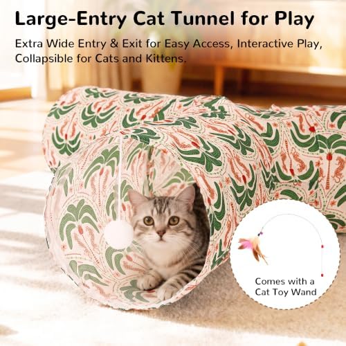Tempcore Cat Tunnel, 3-Way Collapsible Toy, Large Size Khaki Coconut Tree