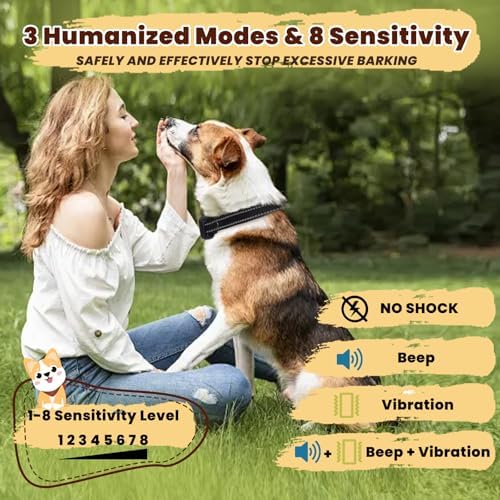 Smart Auto Dog Bark Collar, No Shock Anti Barking Collar for Small Medium Dogs 8-50lbs, Rechargeable & Waterproof Barking Control Device with Beep Vibration Mode & 8 Sensitivities