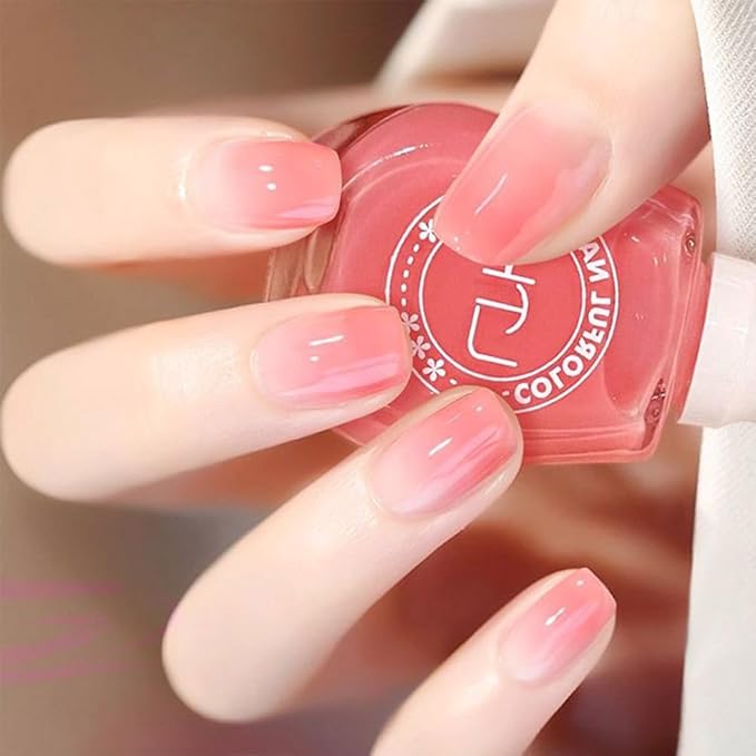 COSMOO Nude Nail Polish, 12ml Transparent Peach Pink Quick Dry Nail Lacquer, Jelly Nail Art Varnish-12ML