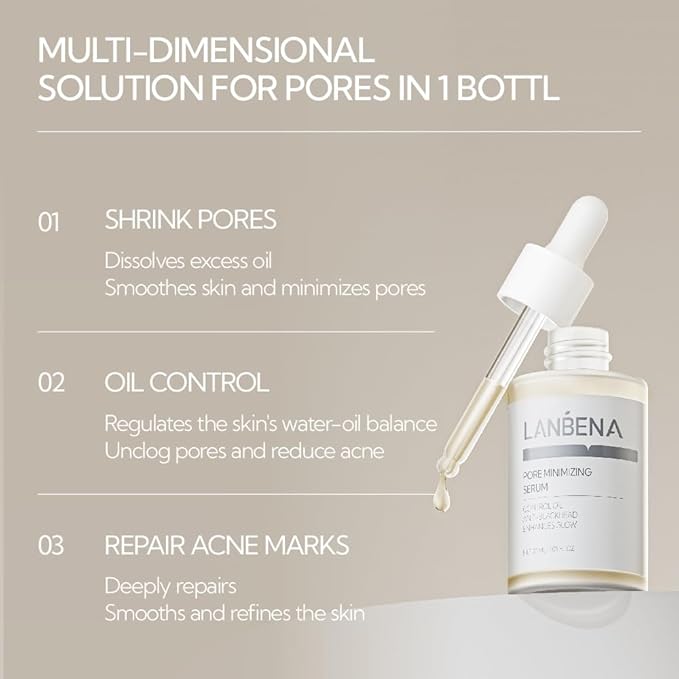 LANBENA Pore Minimizing Serum, Pore Minimizer & Reducer for Face, Shrinking, Oil Control Firming, Tightening Pores, Pore Moisture after Blackhead Remover, 30ml
