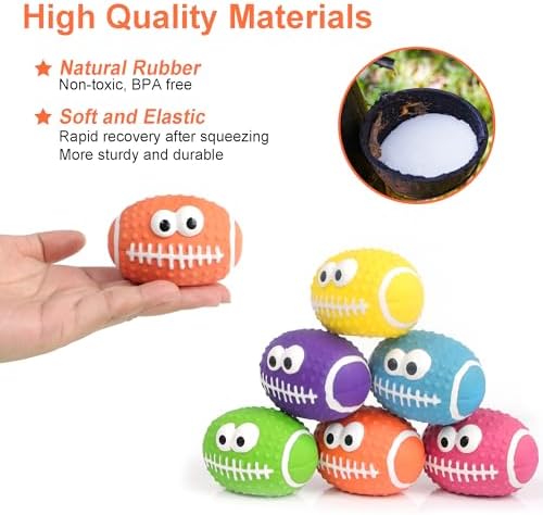 Squeaky Dog Football Toys, Natural Rubber Dog Toys Footballs 6 Pcs, Interactive Footballs Dog Balls for Teething Puppies Small Medium Dogs Outdoor Playing Fetching Training