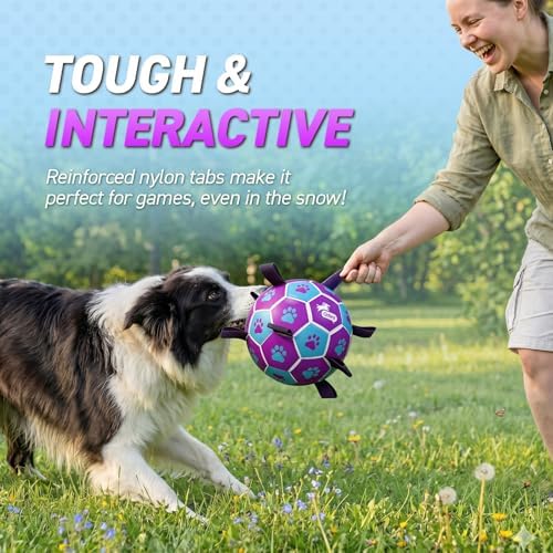 QDAN Dog Ropes Toys, Soccer Ball with Straps, Tug of Toy, Dog Birthday Toy