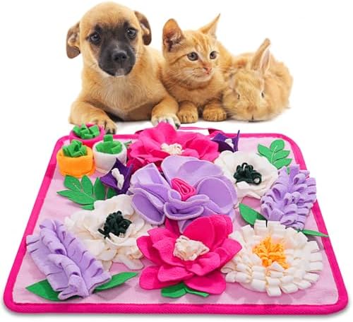 Snuffle Mat for Dogs,Dog Feeding Mat Sniff Mat Interactive Dog Puzzle Mat for Training and Stress Relief Encourages Natural Foraging Skills (Pink)