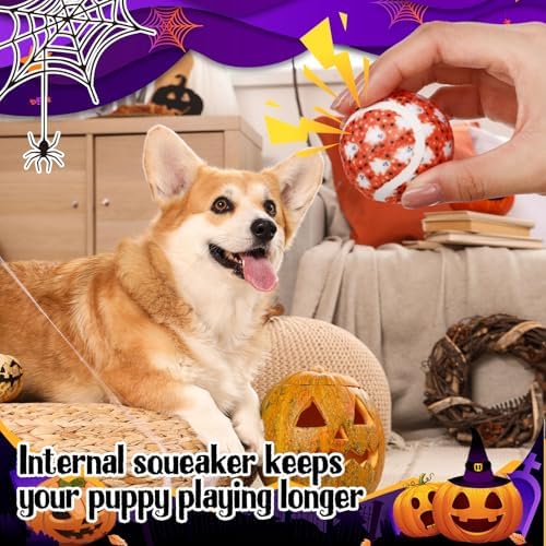 Sosation 60 Pack Halloween Squeaky Tennis Balls for Dogs, Dog Balls 2.0" Interactive Fetch Toy Non-Toxic Durable Outdoor Small Puppy Chew Toys for Teething Training Exercise Playing Throwing
