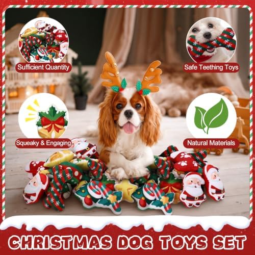 Soulchen 80 Pcs Christmas Dog Toys Set Puppy Squeaky Toys Bulk Cute Stuffed Plush Dogs Chew for Small Medium Pet with Squeakers for Fun & Teething