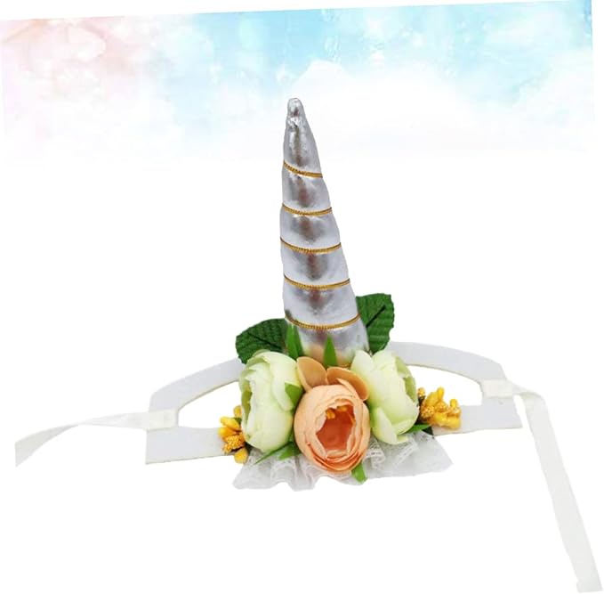 Generic Pet Unicorn Hat Silver Horn Soft Cloth Material Cosplay Party Costume for Cats Dogs Puppies S Comfortable Adorable Accessory for Halloween Birthday Masquerade Events