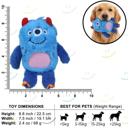 Monster Plush Squeaky Dog Toy Crinkle Dog Chew Toy for Small Medium Large Dogs, Blue