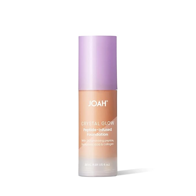 JOAH Crystal Glow Peptide-Infused Foundation, 2-in-1 Multitasking Korean Makeup with Blurring Face Primer, Luminizer, Hydration & Skin Defense for a Flawless Finish, 1.01 Oz, Light Medium Neutral