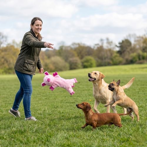 Fuzzl Pickles Pig Crinkle & Squeak Dog Toy – No Mess Minimal Stuffing Plush Puppy Toy – Interactive Soft Dog Squeaky Toy for Small to Medium Dogs – Durable Shaking, Tossing & Cuddling Toy