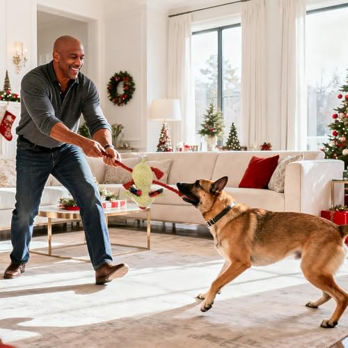 Christmas Dog Toy, Squeaky Toys with Crinkle Paper, Interactive Plush Puppy Chewer Dog Toys, Cute Rope Reindeer Hours of Fun, Gifts for Small, Middle Large Breed