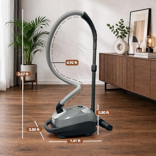 Akitas C11WT Bagged Canister Vacuum Cleaner, Wessel Turbo Brush for Pet Hair (Cat & Dog), HEPA Filtration, 33ft Cleaning Radius, with Retractable Cord and Wide Parquet Brush