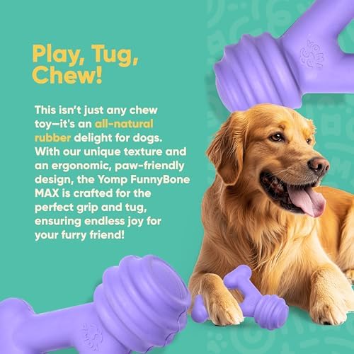Yomp FunnyBone MAX: All-Natural Rubber Dog Toy, Nontoxic, Safe for Pet Play (Purple)
