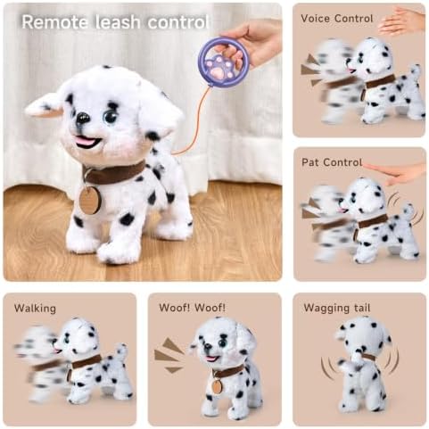 OR OR TU Walking Barking Toy Dog with Remote Control Leash, Plush Puppy Electronic Interactive Toys for Kids, Shake Tail,Pretend Dress Up Realistic Stuffed Animal Dog Age 3 4 5+ Years Old Best Gift