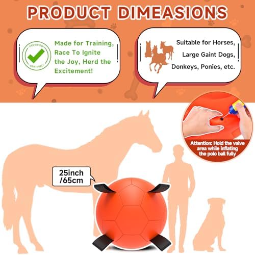 QDAN Herding Ball for Dogs, 25 inch Dog Balls with Straps, Giant Dog Toys Horse Toy, Dog Herding Ball for Australian Shepherd, Orange