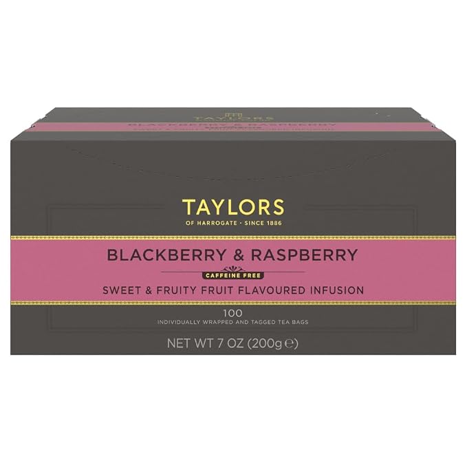Taylors of Harrogate Blackberry & Raspberry, Herbal Tea, Individually Wrapped Bags, 100 Count (Pack of 1), Sweet, Tart & Tangy, Caffeine-Free, Enjoy Hot or Iced, 100 Teabags