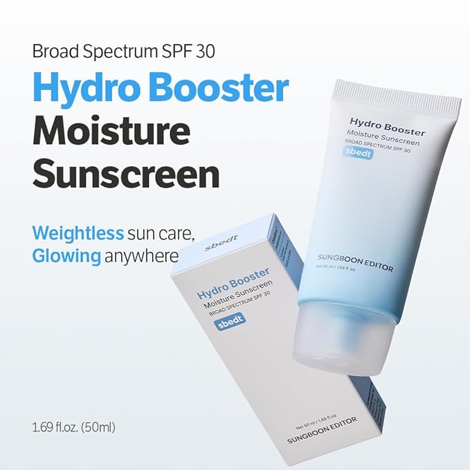 SUNGBOON EDITOR Hydro Booster Sunscreen, SPF 30, Non-Greasy, Lightweight, Hydrating Korean Sunscreen for Face with No White Cast, Travel Essentials, 50ml, 1.69 fl.oz