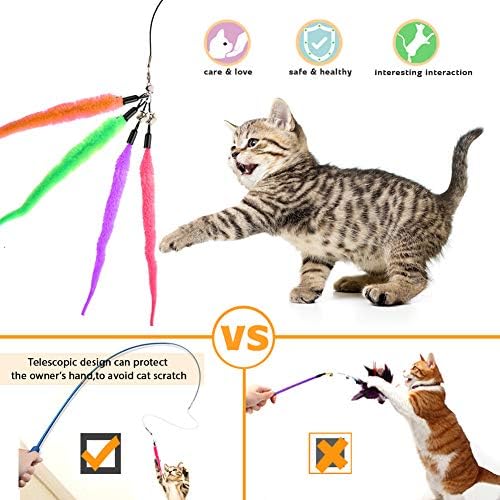 Retractable Cat Wand - Interactive 3-Section Teaser Toy, Fishing Pole Exerciser for Cats and Kittens (Replacement Not Included)