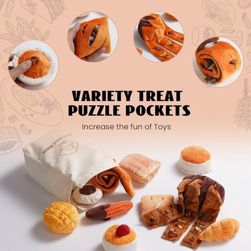 Nocciola Squeaky Bread Stuffed Dog Toys Pack - Puppy Toys with Grocery Bag to Keep Them Busy, Small Dog Toys for Boredom, Durable Snuffle Dog Toys for Small Medium Breeds Pet Gift