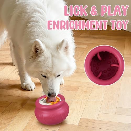 Wobbly Dog Enrichment Lick Toy, Stuffable Frozen Lick Bowl to Keep Dogs Busy, Long-Lasting Interactive Treat Dispensing Dog Toy, Silicone Fetch Catch Chew Toy(Rose,S)