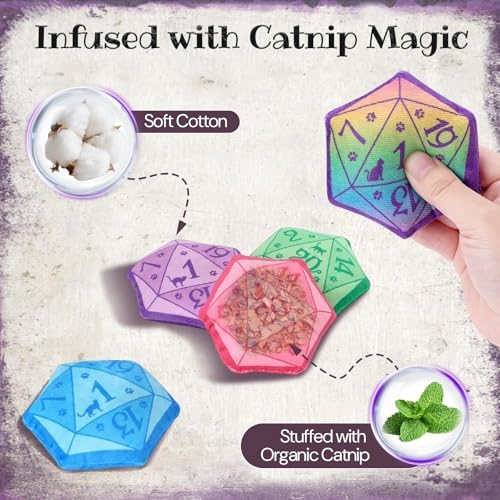 CiyvoLyeen Plush D20 Dice Catnip Toys for Indoor Cats 5 Pack