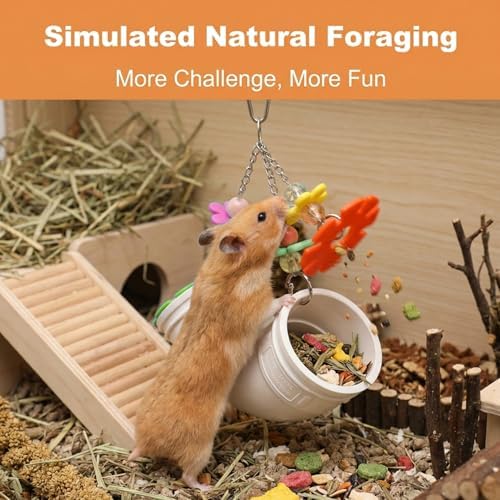 Rat Enrichment Toys, Interactive Foraging & Slow Feeder Toy with Hanging Design, Adjustable Mental Stimulation Puzzle for Rats, Hamsters, Parakeets, Preven ts Boredom