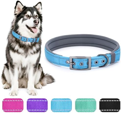 Segarty Reflective Boy Dog Collar for Extra Large Dogs, Adjustable Wide Soft Comfortable Breathable Neoprene Padded Nylon Collar with Heavy Duty Metal Buckle for Extra Large Breeds (XL, Light Blue)