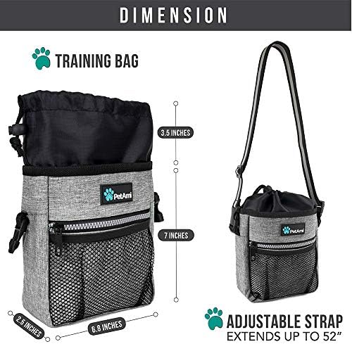 PetAmi Dog Treat Pouch, Pet Treat Pouch For Training, Dog Walking Bag Holder for Kibbles, Pet Food Toy, Dog Trainer Essentials Supplies, Poop Bag Dispenser, 3 Ways to Wear (Heather Gray)