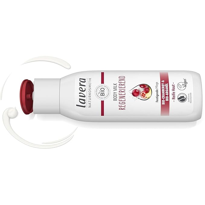 lavera Body Milk Regenerating - Body lotion with cranberry & argan oil - Firming care for mature skin - PETA certified - Biodegradable - vegan - natural cosmetics - 6,76 fl.oz.