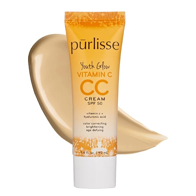 pürlisse Youth Glow Vitamin C CC Cream with SPF 50 - Color Corrector Enriched with Sea Buckthorn, Vitamin C & Hyaluronic Acid - Boosts Radiance & Youthfulness - Paraben-Free - Light Medium (1.4 oz)