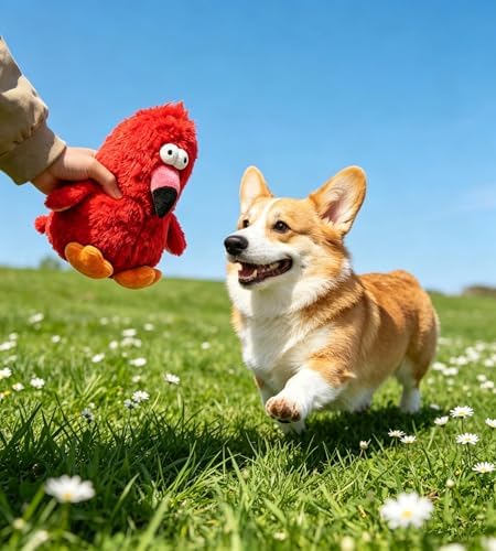 Squeaky Dog Toys Durable Stuffed Bird Dog Toys with Unique Squeak Sounds to Keep Dogs Busy, Cute & Funny Interactive Puppy Chew Toys for Small, Medium and Large Dogs(Red Parrot)