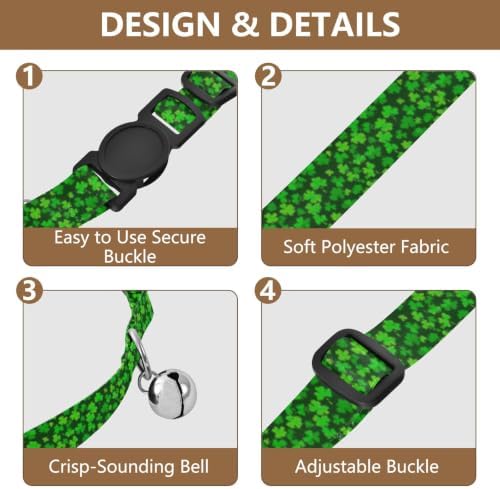 Lucky Clover Green Cat Collars with Bell 2 Pack Cat Collars Adjustable Length 10.6" to 17.1"