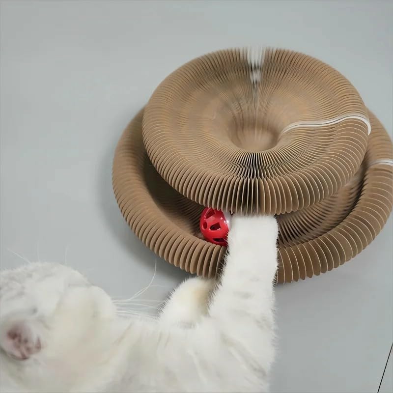 Kitten Curl Cat Toy, Magic Organ Cat Scratch Board, Foldable Cat Accordion Toy, Interactive Scratch Pad Cat Toy with Toy Bell Ball, Cat Scratchers for Physical Exercise Cats Indoor (1PC)
