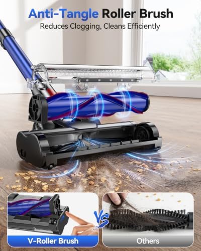 TechRise Cordless Vacuum Cleaner for Home, 550W|45kPa|60Mins Stick Vacuums | Anti-Tangle Brush, LED Display, Wall Mount Storage,Lightweight Handheld Vacuum for pet hair, carpets, floors