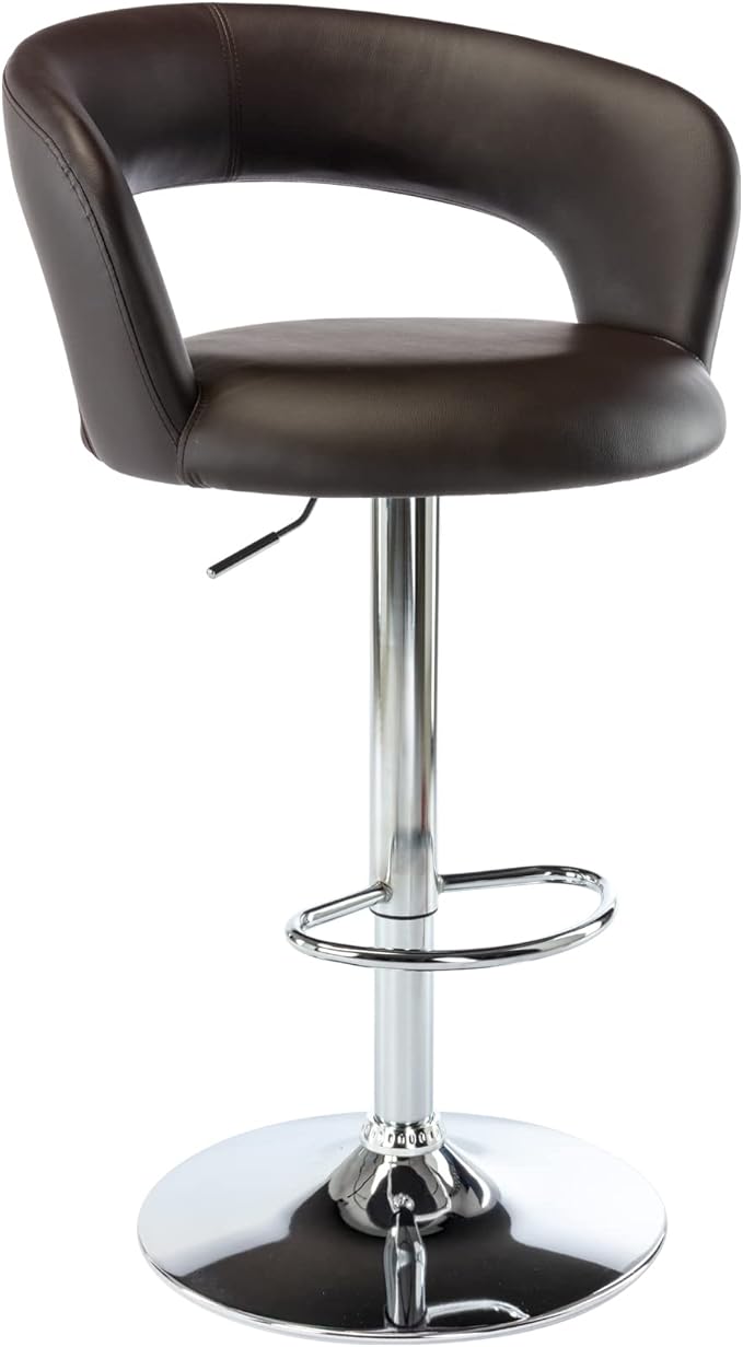 Brage Living Wide Bar Stool, Modern PU Leather Swivel Adjustable Barstool with Hollow Back and Arms, Upholstered Airlift Counter Height Bar Chair for Kitchen Dining (Dark Brown)