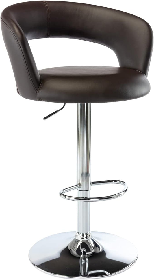 Brage Living Wide Bar Stool, Modern PU Leather Swivel Adjustable Barstool with Hollow Back and Arms, Upholstered Airlift Counter Height Bar Chair for Kitchen Dining (Dark Brown)
