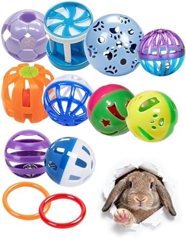 12-Pack Rabbit Chew Ball Toys with Squeakers, Non-Toxic PP