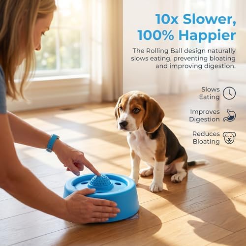 Dog Lick Bowl with Roller Ball, Slow Feeder, Blue