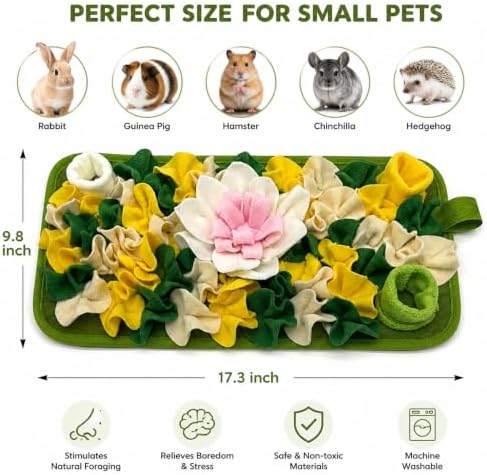Rabbit Busy Snuffle Mat,Hamsters Foraging Mat for Small Animals Bunny Puzzle Toys Pets Interactive Feeding Mat for Guinea Pigs Hedgehog Chinchilla Puppies (White)