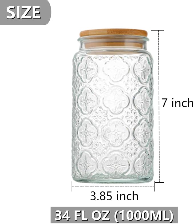 Vintage Glass Storage Jar, 34 FL OZ Airtight Coffee Canister | Glass Food Storage Container with Lid, Kitchen Canister for Coffee, Tea, Sugar, Candy, Decorative Mason Jar