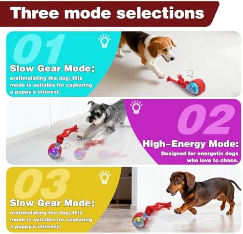 Muhhiba Interactive Dog Toys, Automatic Moving Dog Toy with Rope, Motion Activated, Rechargeable Dog Ball to Keep Them Busy