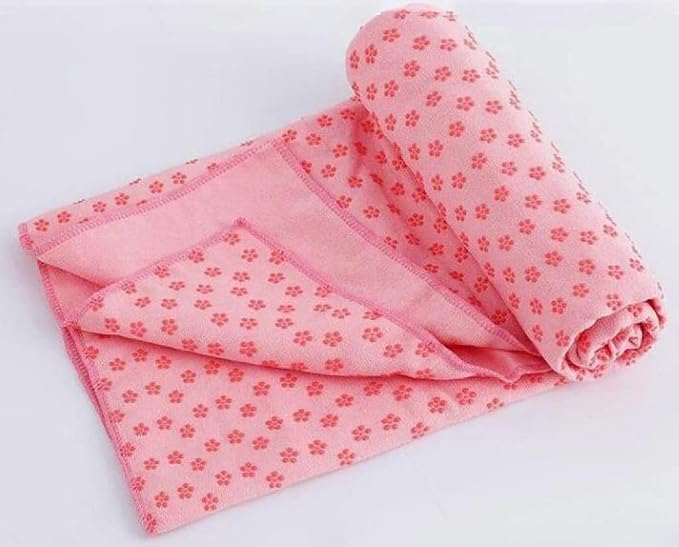 Yoga Towel, Hot Yoga Mat Towel - Sweat Absorbing Non-Slip for Hot Yoga, Pilates and Workout, 24x72 inches with Grip Dots (Pink)