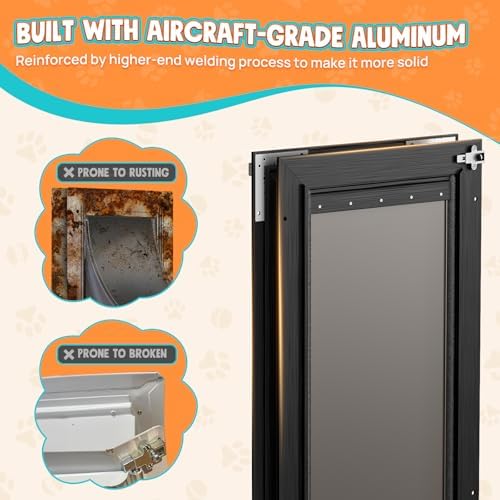 Aluminum 3-Flaps Large Dog Door for Door, Pets Up to 110 lb, Black