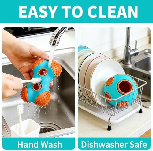 Dog Chew Toys 3 Pack, Squeaky Toy, Treat Dispensing Slow Feeder for Large and Medium Dog, Multifunctional Teeth Cleaning and Gum Massage (Bone-Ball-Glove)