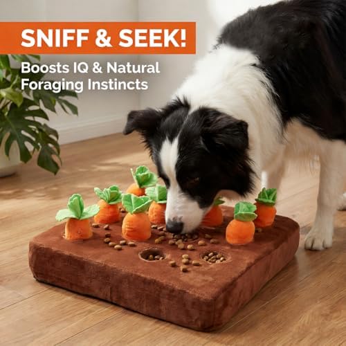Carrot Dog Toys, Carrot Snuffle Mat for Dogs Interactive Dog Plush Puzzle Toys 2 in 1 Fun Nosework Feed Games Pet Stress Relief and Brain Training Foraging Skill with 12 Carrots (Orange)