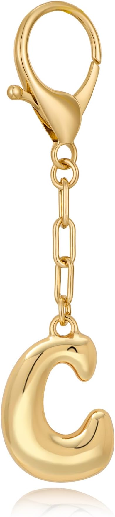 WOWORAMA Initial Letter Keychain for Women Chunky Gold Bubble Letter Bag Charm Purse Charm Personalized Keyrings Accessories