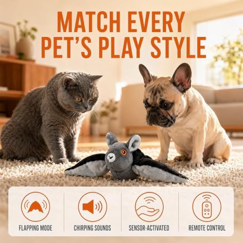 Flying Bat Toy for Dogs & Cats, Flapping Wings Cute Bat, USB Rechargeable