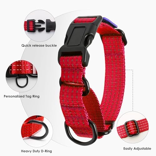 Martingale Dog Collar Reflective NO Pull with USA Flag, M,Red